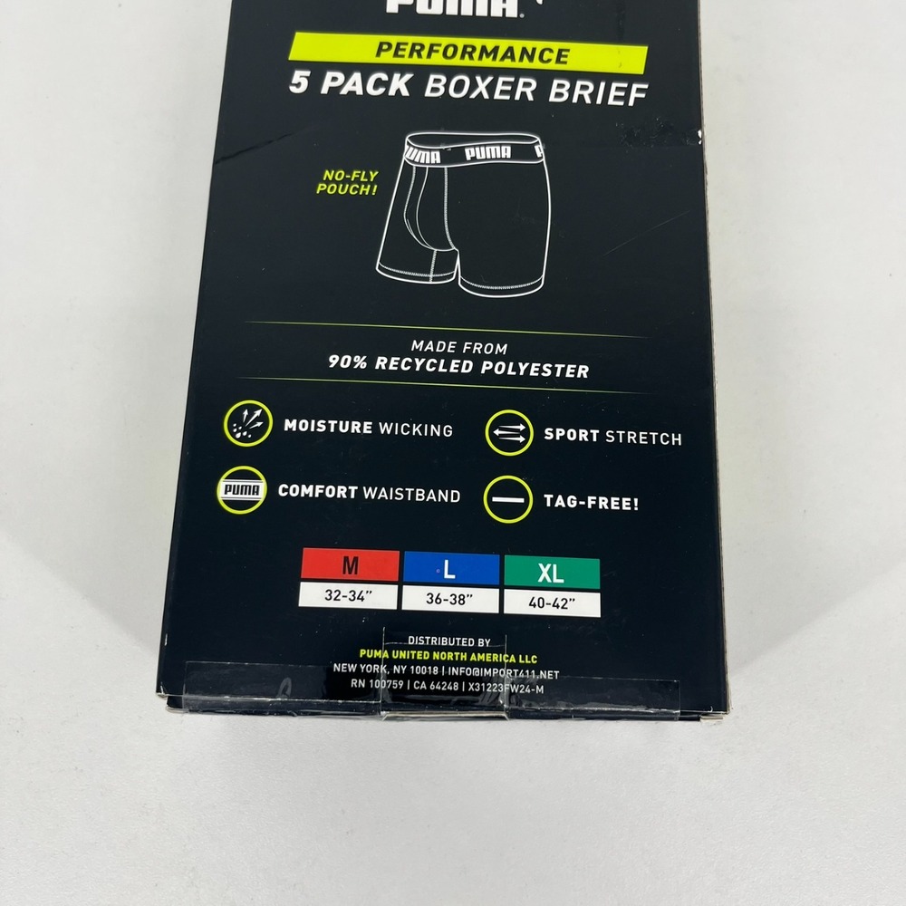 Puma 5 Pack Boxer Brief Underwear Mens L Gray Black Performance Stretch Open Box - Picture 7 of 8